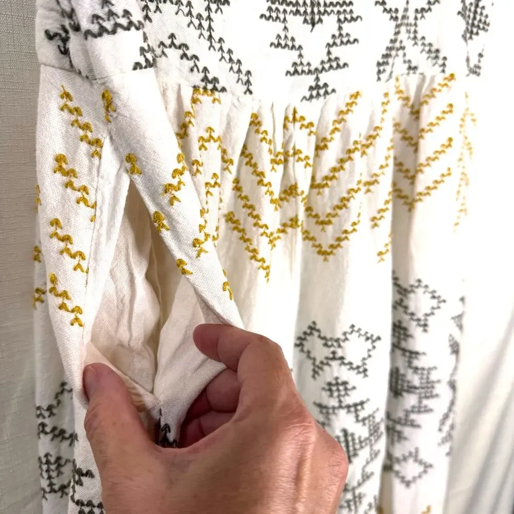 FREE PEOPLE Toluca Embroidered Pants Women's 12 Cotton Linen Boho Summer Beach - Picture 4 of 10